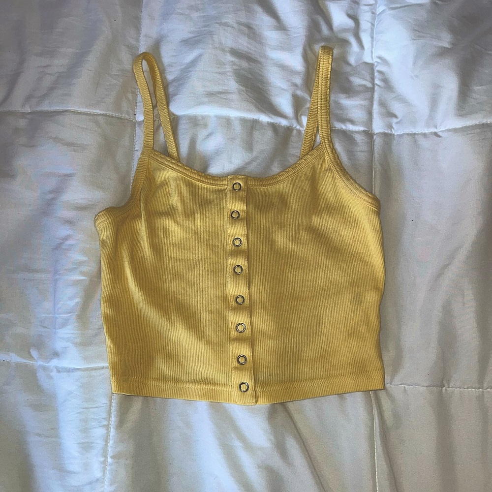 ME to WE Yellow Button Cropped Tank Top